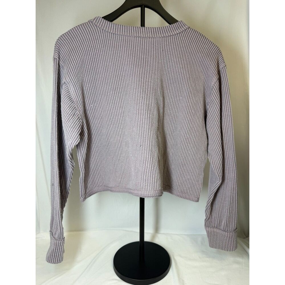 Originality Ribbed Cropped Long Sleeve Top Small Lavender Stretch Basic - Picture 4 of 6